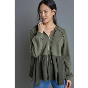 Anthropologie T.la Lavande Tunic Hoodie Zip Front Moss Green XS $128